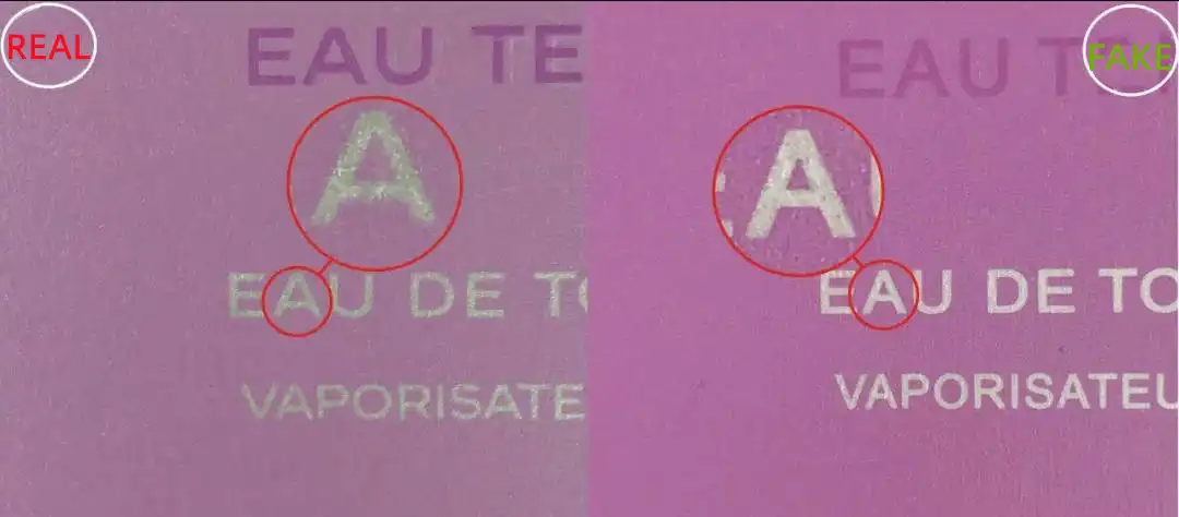 Cách phân biệt Chanel Chance Eau Tendre thật giả bằng Chữ cái trên mặt trước của hộp