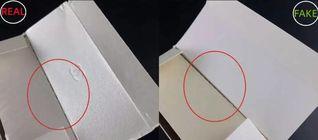 Cách phân biệt Chanel Chance Eau Tendre thật giả bằng Giữa lớp giấy chống sốc và mặt trong của nắp hộp