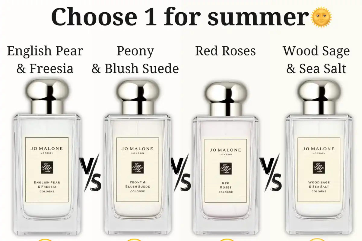 So Sánh 4 Chai Nước Hoa Jo Malone London - English Pear & Freesia vs. Peony & Blush Suede vs. Red Roses vs. Wood Sage & Sea Salt