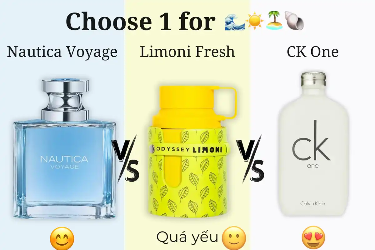 Nautica Voyage vs. Limoni Fresh, CK One - So Sánh 3 Chai Nước Hoa Hoàn Hảo Cho Mùa Hè
