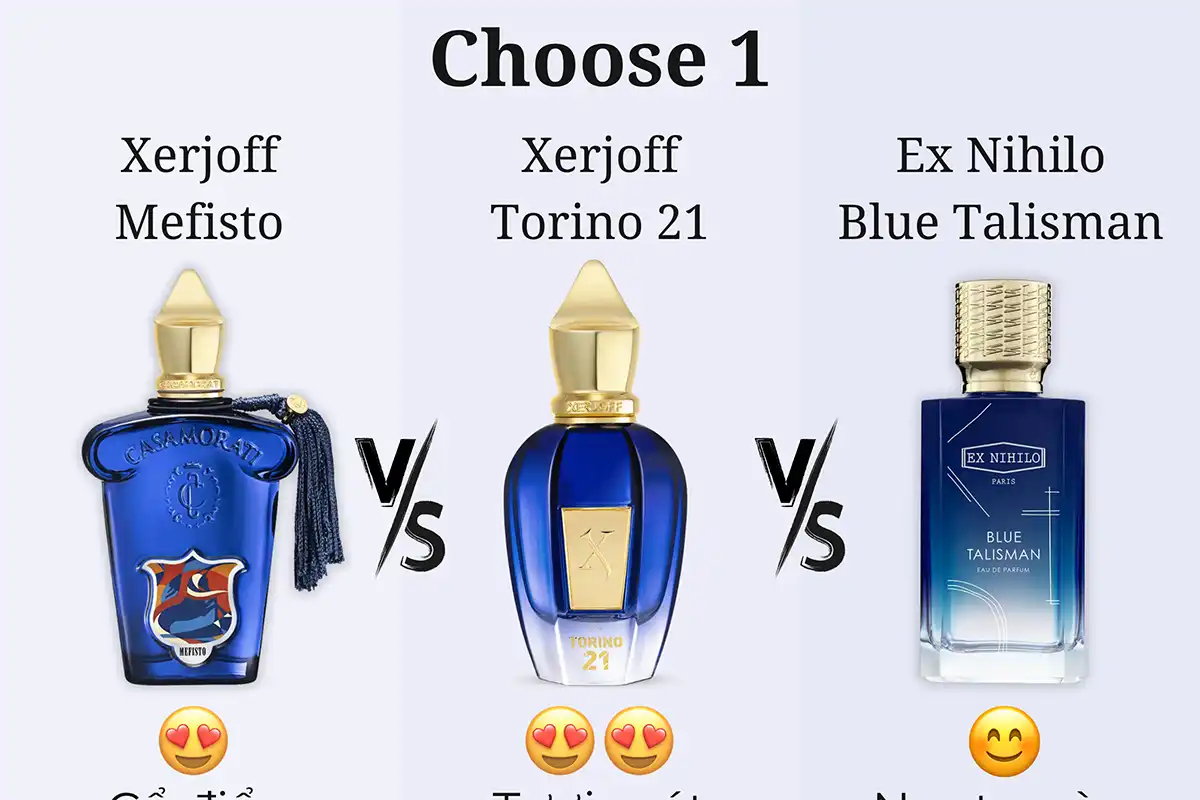 So Sánh Xerjoff Mefisto vs. Xerjoff Torino 21 vs. Ex Nihilo Blue Talisman