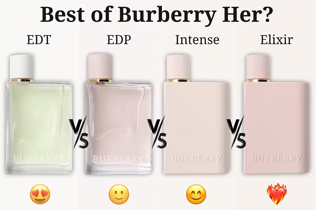 Đánh Giá 4 Chai Nước Hoa Burberry Her - EDT vs EDP vs Intense vs Elixir