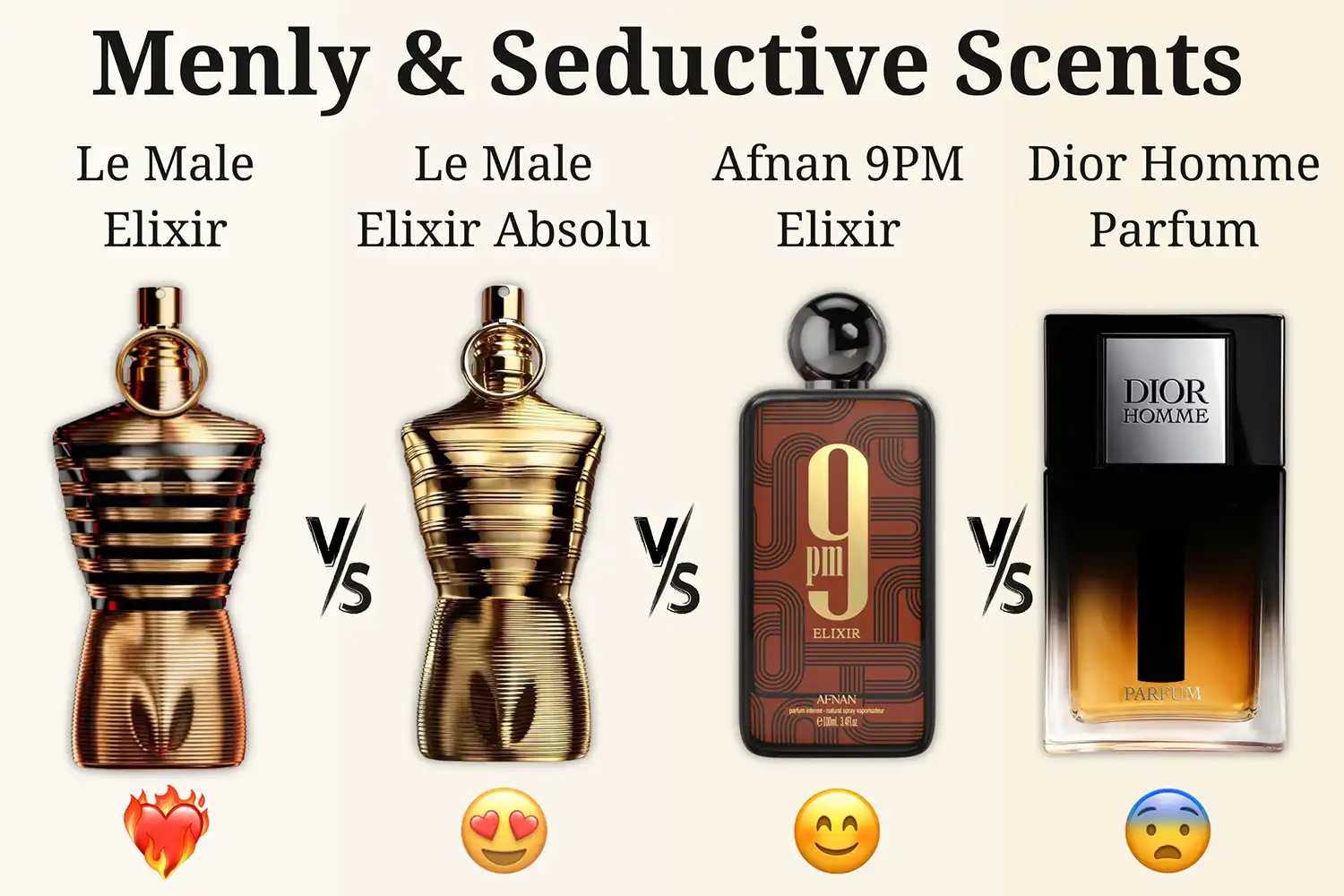 So Sánh Le Male Elixir vs. Le Male Elixir Absolu vs. 9PM Elixir vs. Dior Homme Parfum